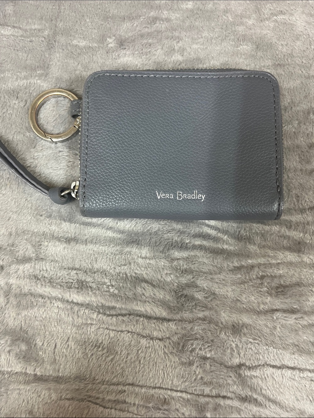 Vera Bradley Slate Gray Zip Card Case with Key Ring